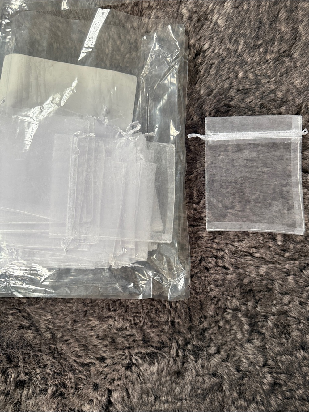 White Organza Drawstring Favor Bags - Sheer Jewelry Pouches